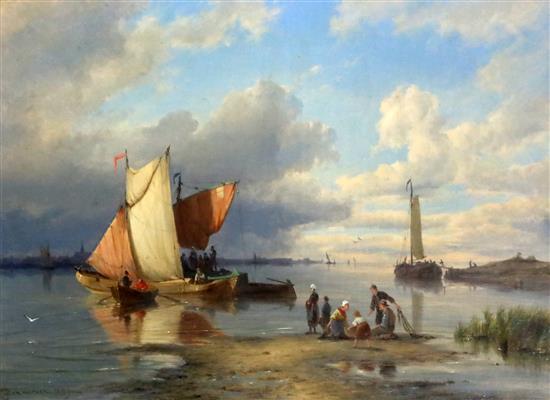 Pieter Cornelis Dommersen (1834-1908) Unloading the Catch & Approaching a Jetty 10.5 x 14.5in.